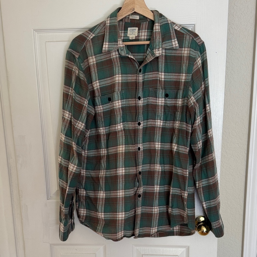 J. Crew Flannel Green and Brown Plaid Button Down Shirt